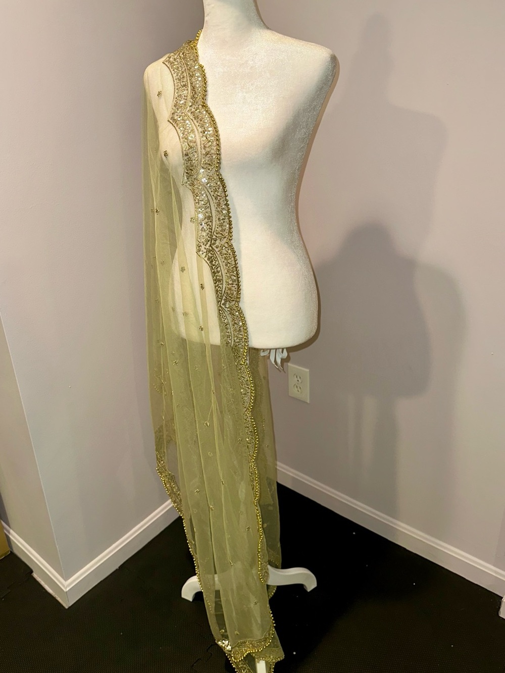 Gold Embellished Sheer Scarf / Dupatta